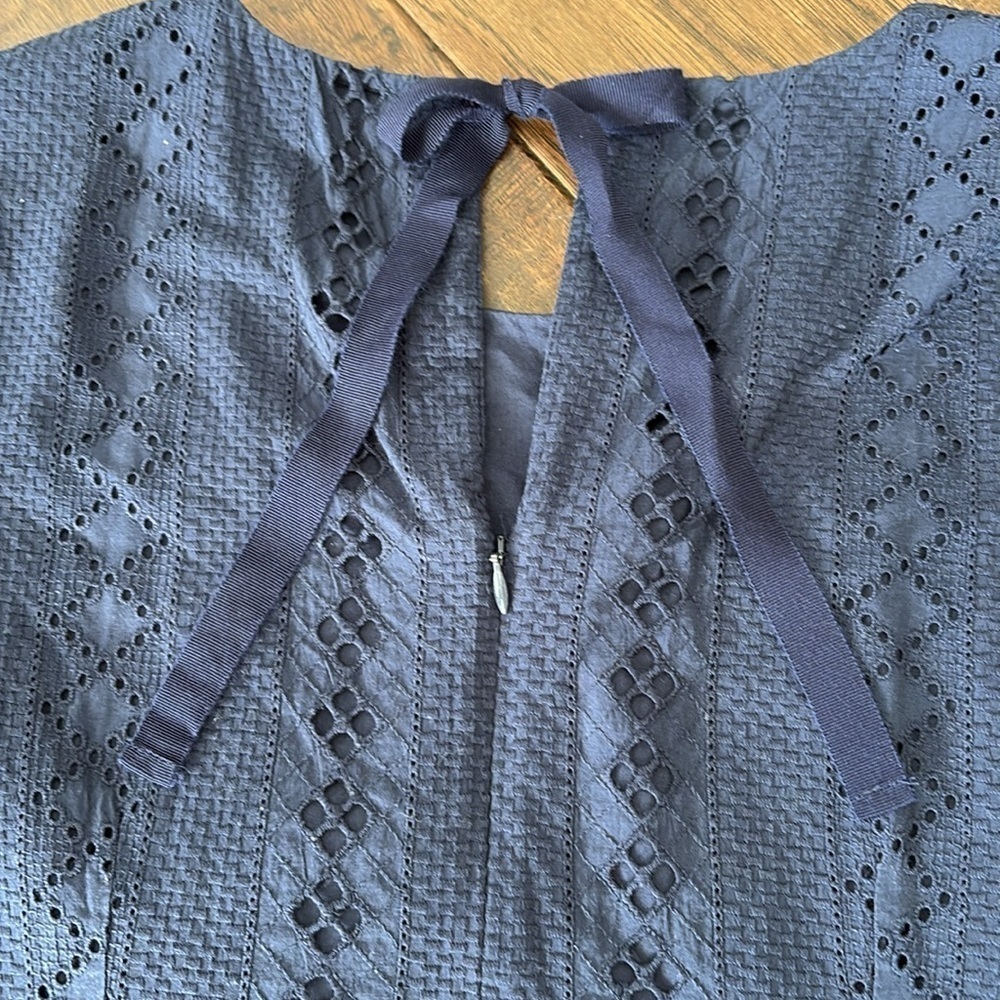 JCrew navy eyelet lace bell flutter sleeve bow dress - Picture 5 of 7